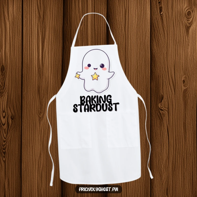 Funny ghost star apron featuring a playful character holding a tiny, sparkling star, a humorous and practical kitchen accessory gift.