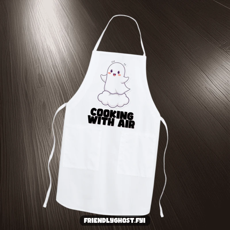 Funny Ghost Cloud Rider Apron: Cheerful spirit riding a tiny cloud, perfect for whimsical and humorous cooking.
