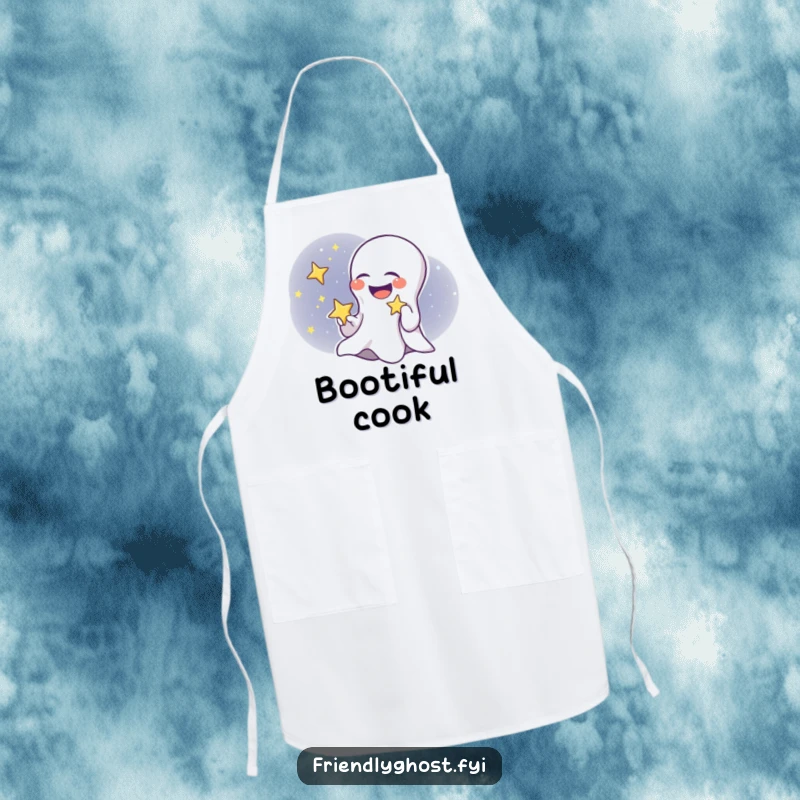 Funny ghost child apron featuring a giggling ghost holding a twinkling star, perfect for kitchen fun and humor.
