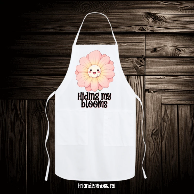 Funny Ghost Flower Apron: Whimsical ghost peeking from a giant smiling flower, adding humor to kitchen tasks and protecting clothes.