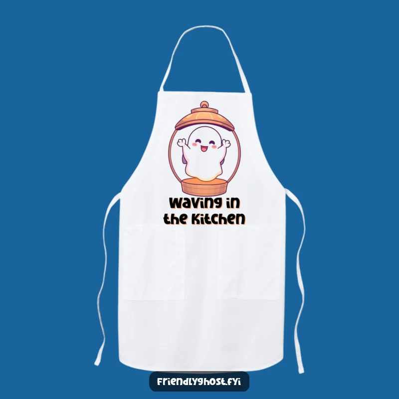 Funny Ghost Lantern Apron: Cheerful Waving Kitchen Fun, Spooky Chef Gift