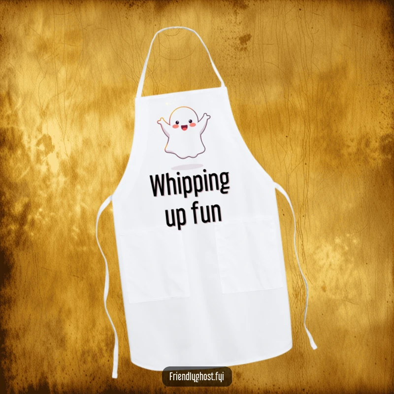 Funny happy ghost doing a cartwheel in a sunbeam, featured on a fun and practical apron.