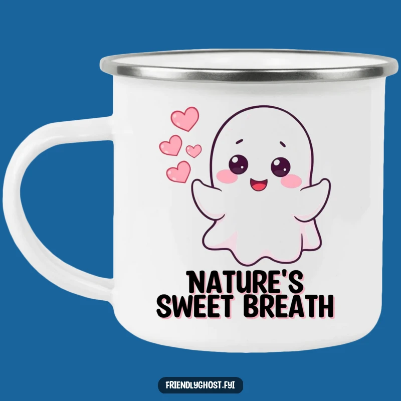 Funny Ghost Heart Bubbles Camping Mug: Adventure with Ethereal Love!