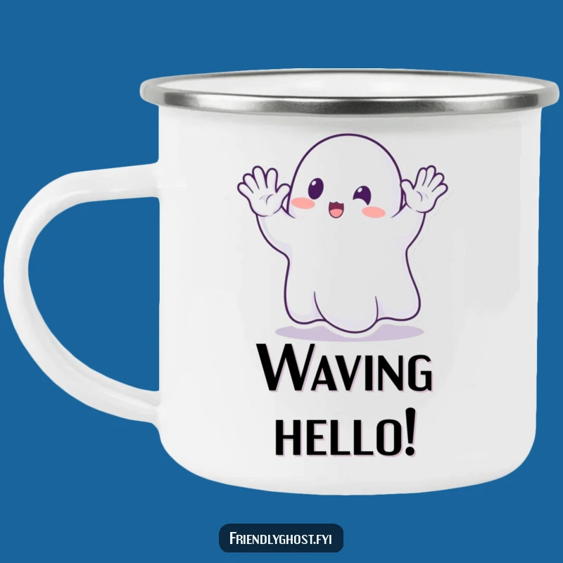 Funny Ghost Waving Camping Mug: Spectral Brews for Humorous Outdoor Escapades