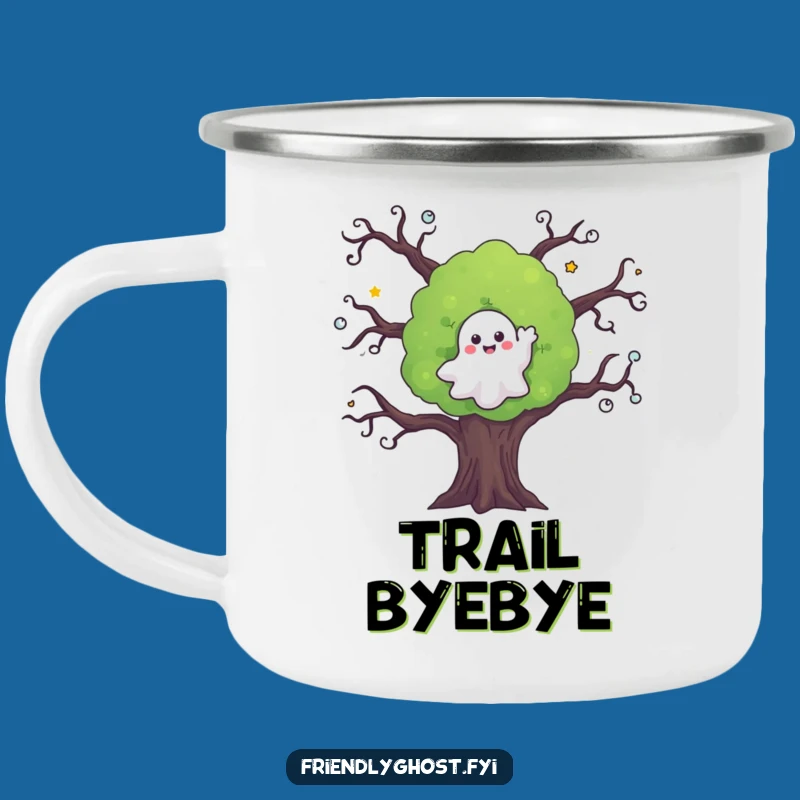 Funny Ghost Waving Tree Camping Mug: Spooky Friendly Outdoor Gear