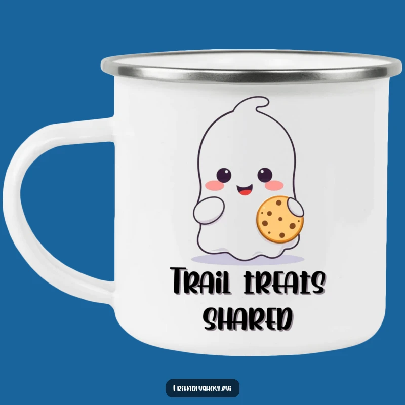 Funny Ghost Cookie Camping Mug: Cute Character Sharing Treat Smile Outdoor Drinkware, Gift!
