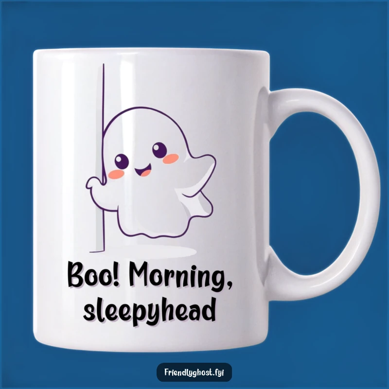 Funny Charming Ghost Smiling Around Corner Mug - Perfect Spooky Gift