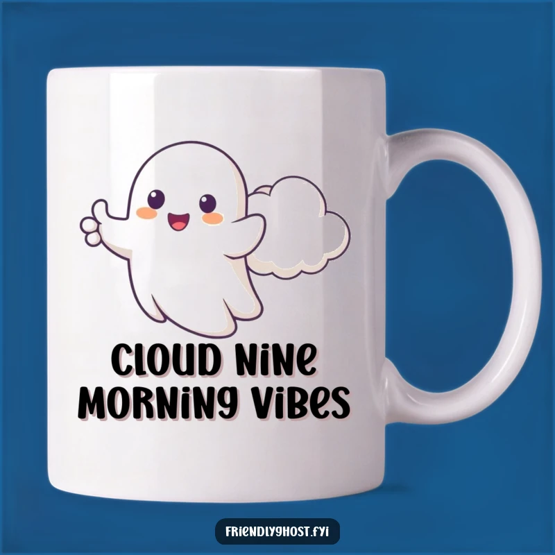 Happy Thumbs Up Ghost Funny Mug - Cheerful Cloud Companion Gift