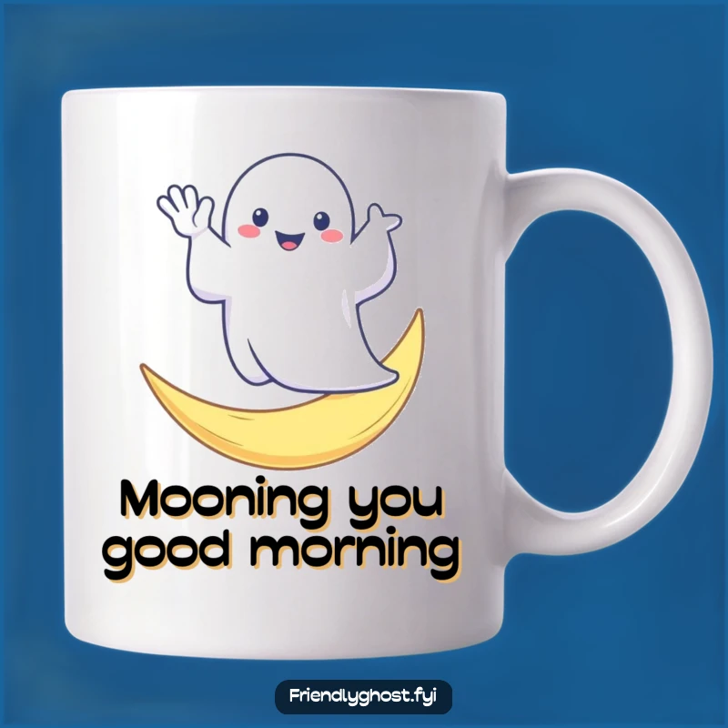 Funny Ghost Moon Wave Mug: Adorable Spooky Friend Greeting, Perfect Gift for Boo Lovers