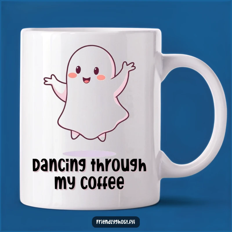 Funny Ghost Pirouette Mug - Whimsical & Hilarious Spooky Coffee Cup