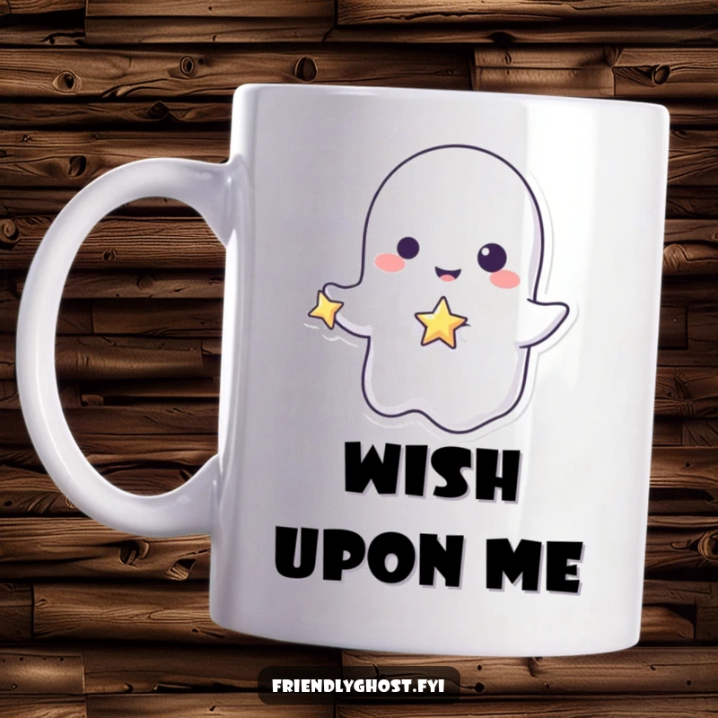 Funny ghost star mug with a playful character holding a tiny, sparkling star, a whimsical and magical gift for dreamers.