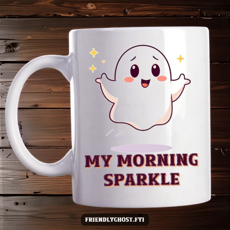 Funny Giggling Ghost Mug: A playful ghost bounces with a sparkling trail, giggling with delight. An excellent funny gift for ghost lovers and pranksters.