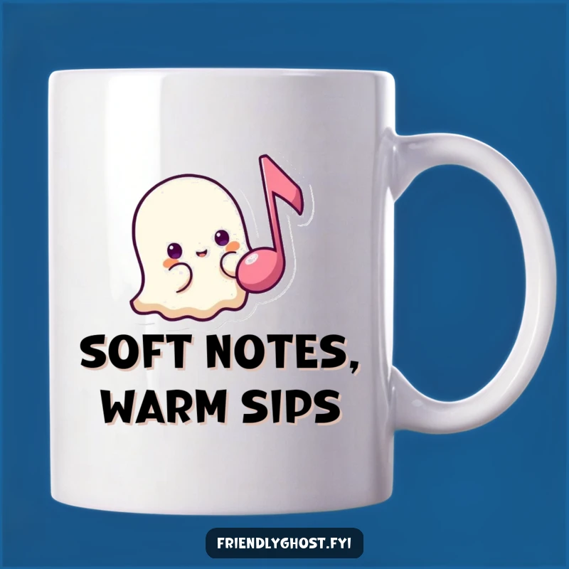 Funny Shy Ghost Music Mug: Peeking Phantom Notes, Perfect Gentle Gift