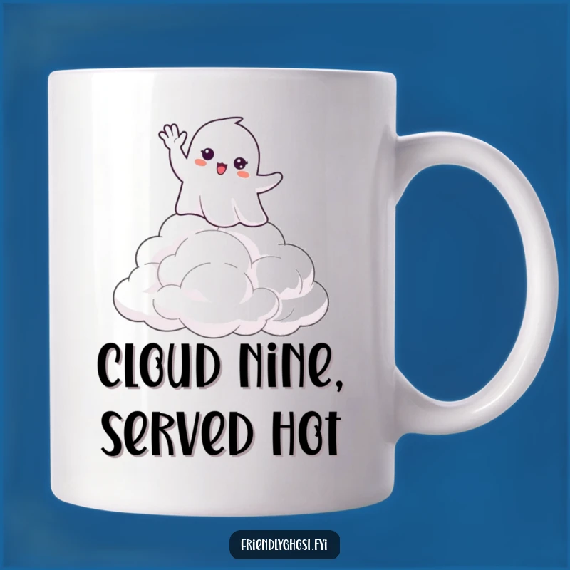 Funny Waving Ghost Cloud Mug: Cheerful Greeting Coffee Cup Gift