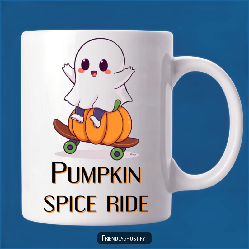 Funny Ghost Pumpkin Skateboard Mug: Spooky Ride Ghost Gift