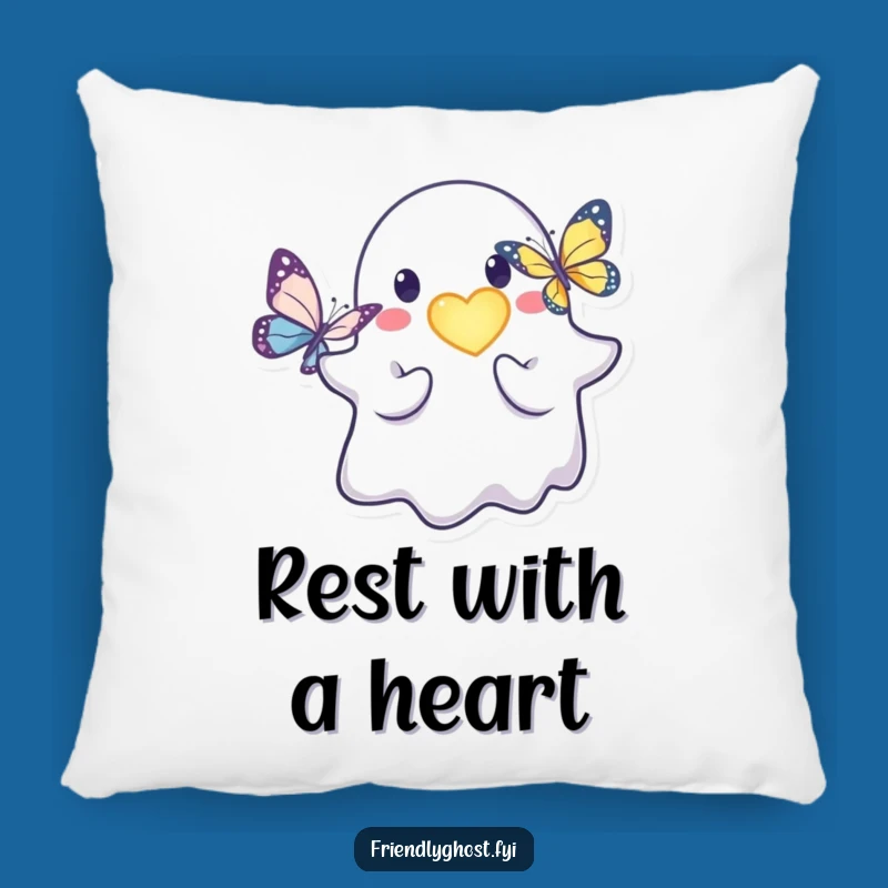 Funny Friendly Ghost Heart Pillow: Kind Character Cushion for Comfort