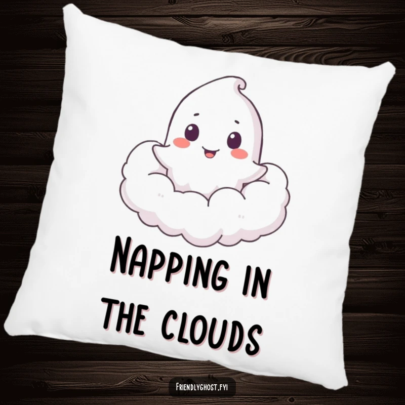 Funny Ghost Cloud Peeker Pillow: A cheerful ghost playfully peeks from a soft, fluffy cloud, creating a cozy and whimsical accent.