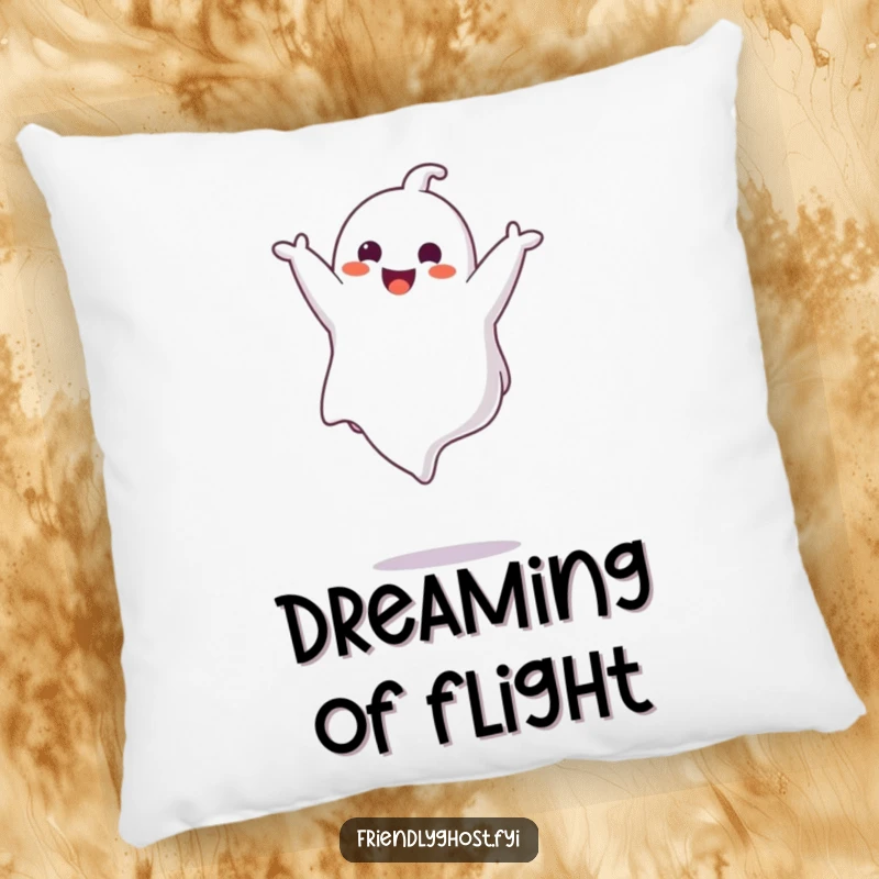 Funny ghost character doing a cheerful somersault, a soft and comfortable pillow designed to bring smiles and spectral fun.