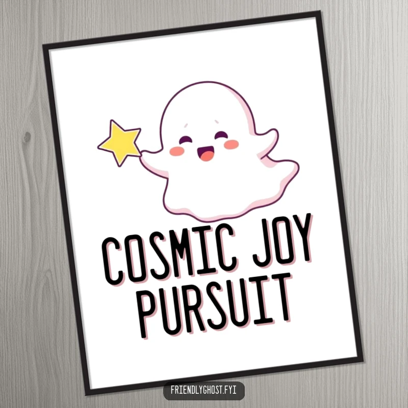 Funny ghost digital art print of a ghost character joyfully chasing a sparkling star with pure delight.