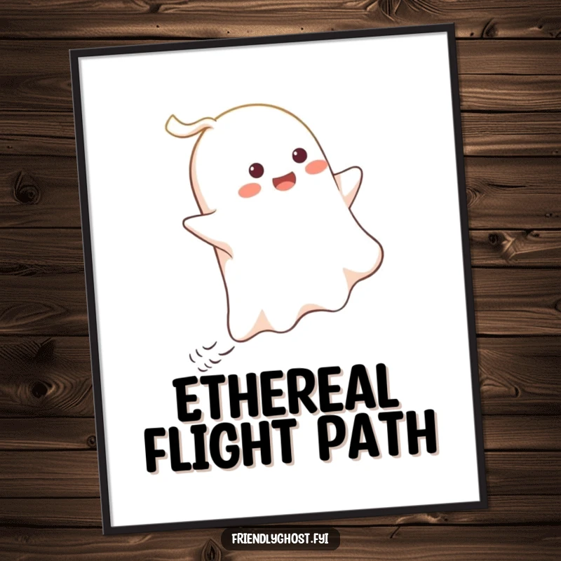 Funny Ghost Wind Rider Digital Art Print: A happy ghost gleefully rides a playful gust of wind, capturing pure joy and movement.