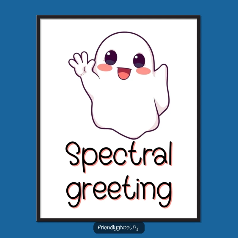 Funny Cute Ghost Waving Digital Art: Instant Spectral Friendliness for Walls