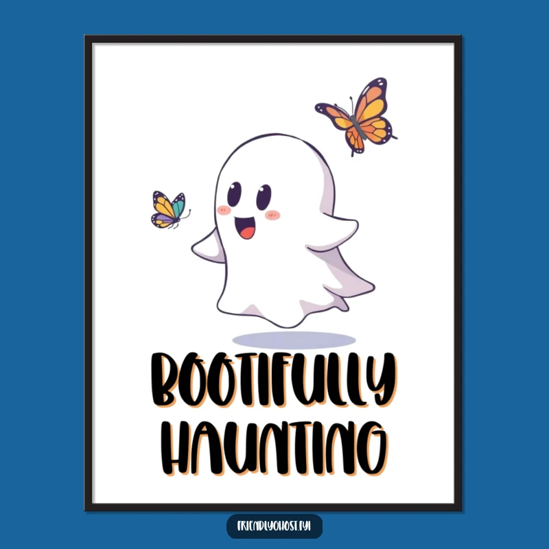 Funny Ghost Chasing Butterfly Digital Art: Instant Hilarious Decor for Your Walls