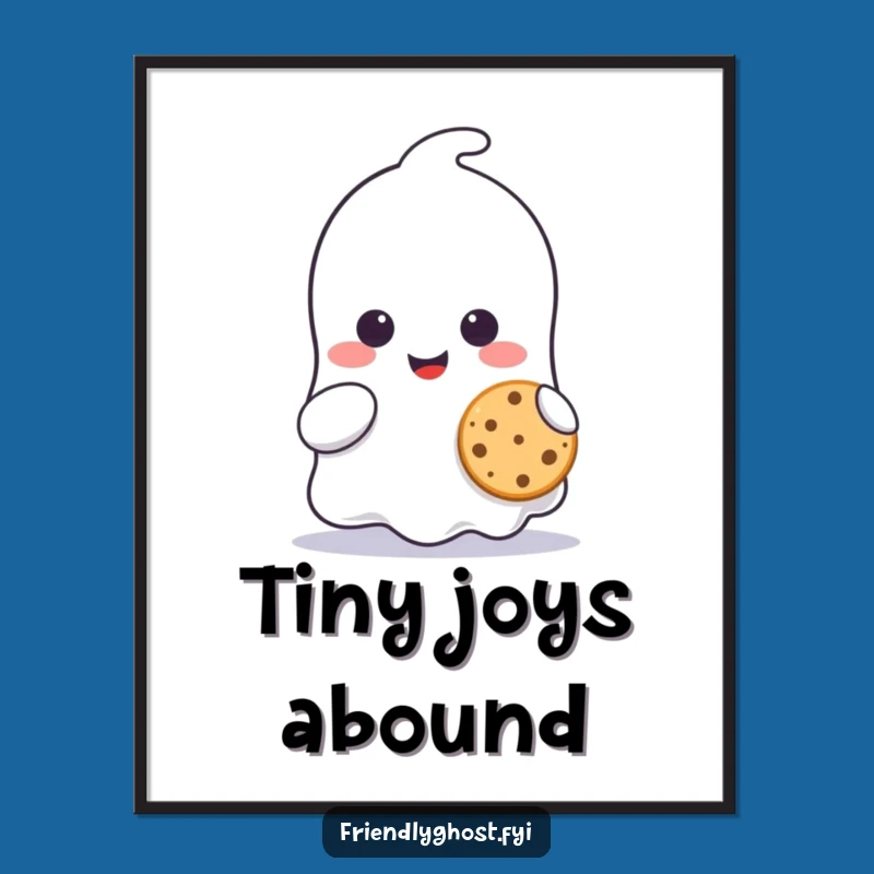 Funny Ghost Cookie Digital Art: Cute Character Sharing Treat Smile Print, Gift!