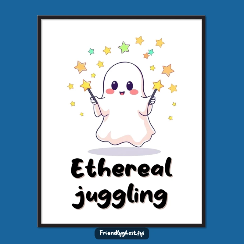 Funny Ghost Juggling Digital Art: Instant Spooky Decor, Hilarious Starry Print
