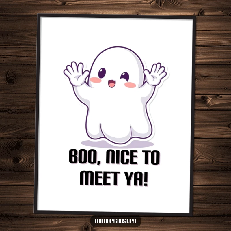 Funny Ghost Waving Digital Art: High-resolution print of a transparent ghost waving enthusiastically, offering instant cheerful humor.