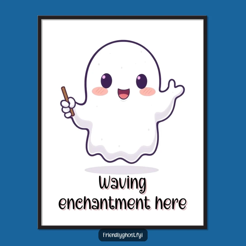 Funny Ghost Waving Wand Digital Art - Instant Magical Decor Gift