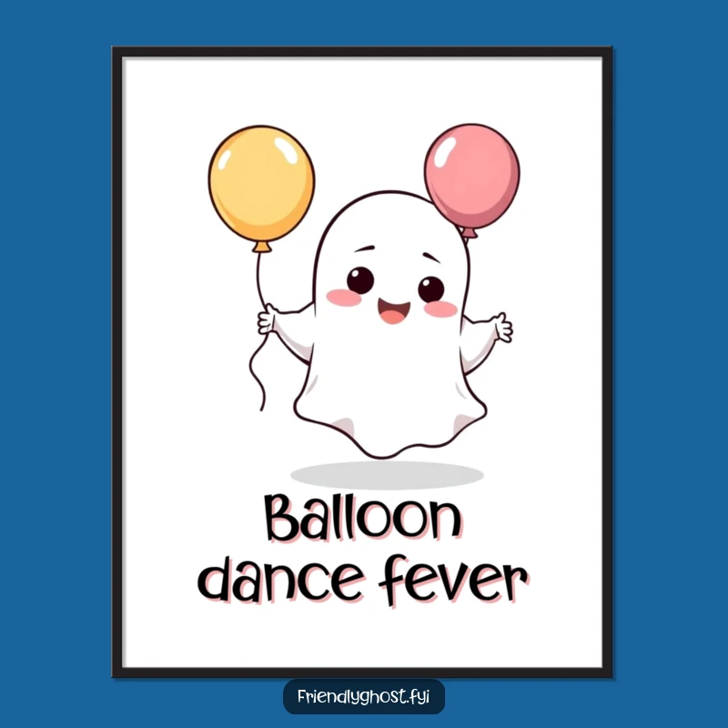 Funny Giggling Ghost Balloon Digital Art: Silly Character Print for Walls