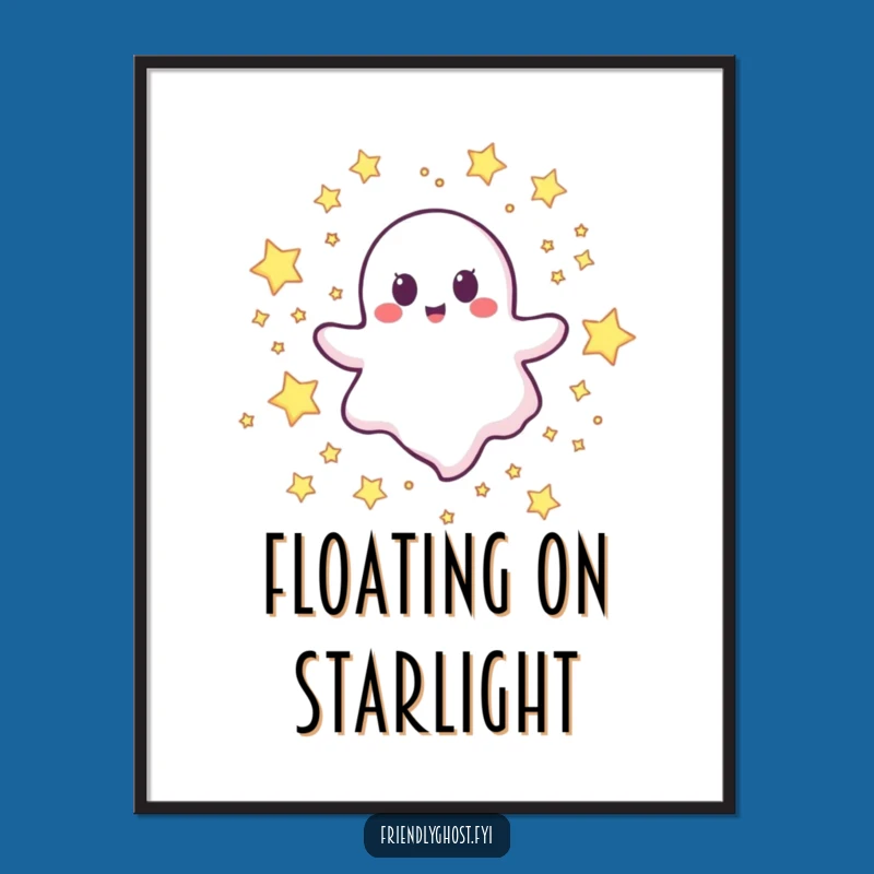 Funny Happy Ghost Stars Digital Art: Joyful Character Print for Walls