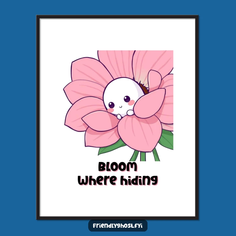 Funny Shy Ghost Flower Digital Art: Playful Character Print for Walls