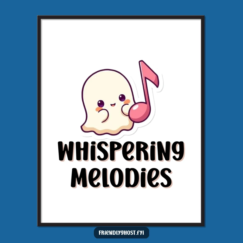 Funny Shy Ghost Music Digital Art: Peeking Print, Gentle Decor