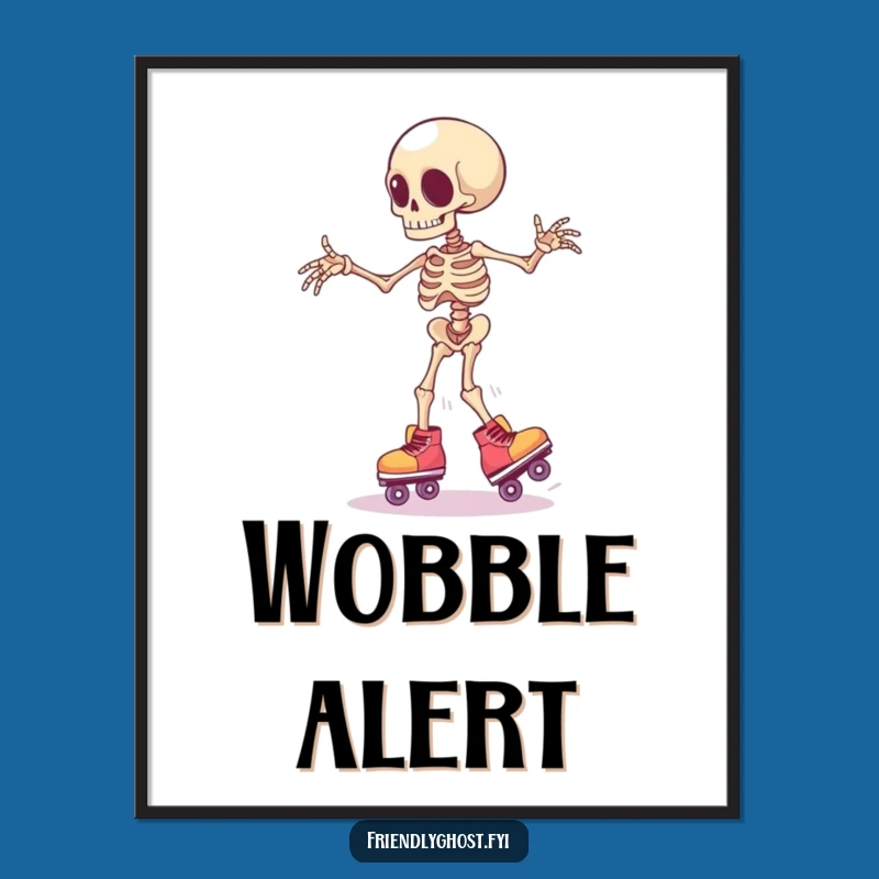 Funny Skeleton Skater Digital Print: Instant Wobbling Whimsy for Your Walls