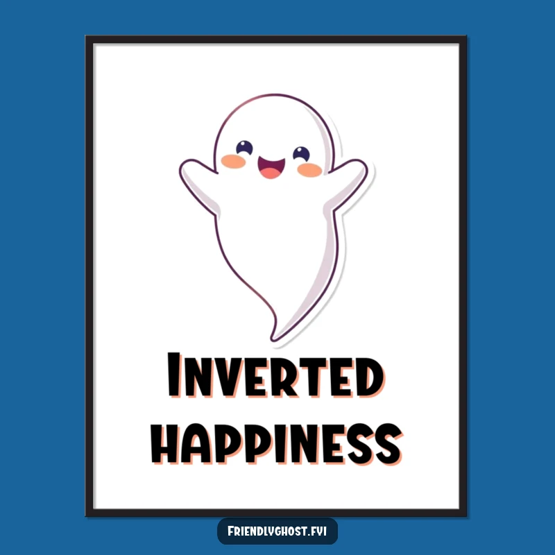 Funny Upside Down Ghost Digital Art: Happy Floating Print, Quirky Decor