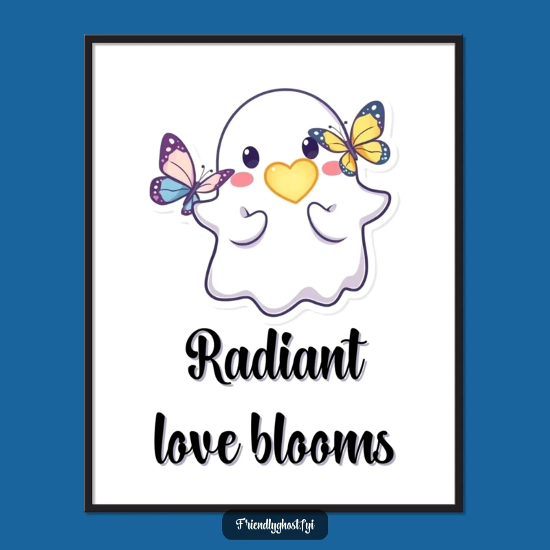 Funny Friendly Ghost Heart Digital Art: Kind Character Print for Walls