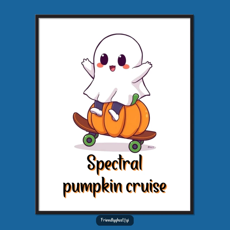 Funny Ghost Pumpkin Skateboard Digital Art: Instant Spooky Ride Decor