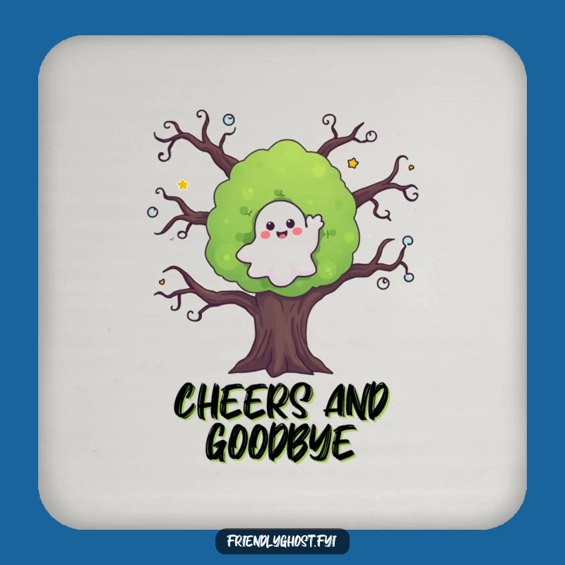 Funny Ghost Waving Tree Drink Coaster: Protect Surfaces with Spooky Charm