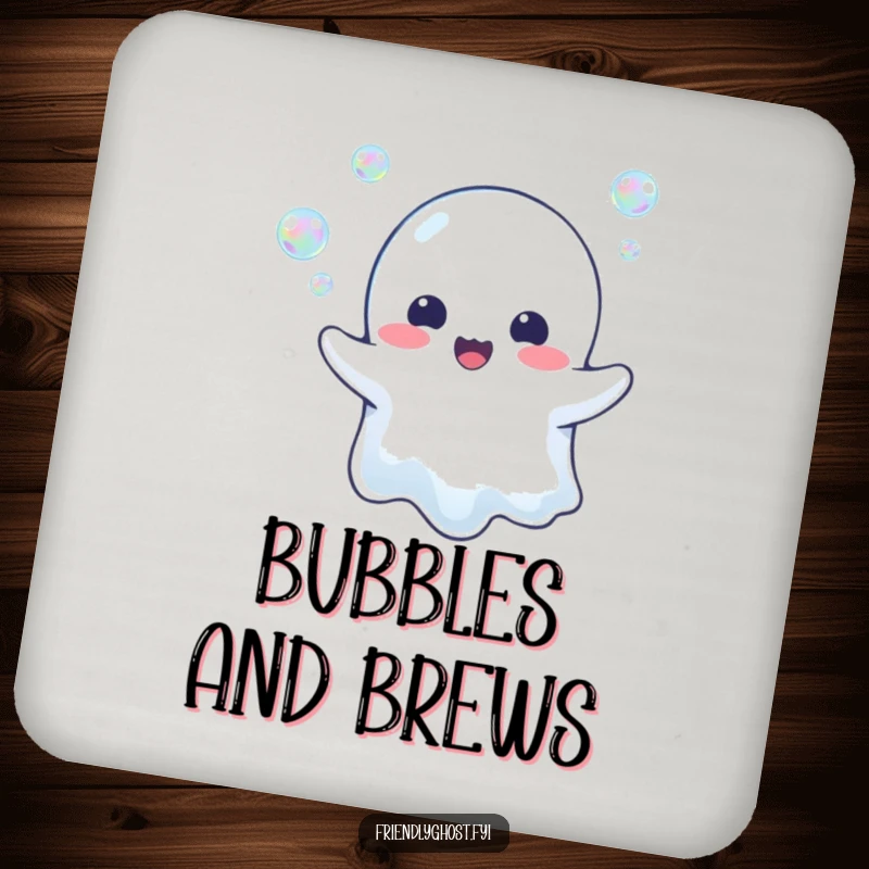 Funny Ghost Bubble Blower Coaster: A cheerful ghost happily blows iridescent bubbles, adding a whimsical and protective touch to surfaces.