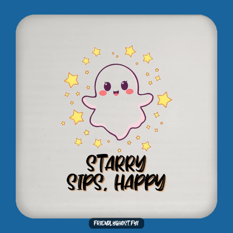 Funny Happy Ghost Stars Coaster: Joyful Character Protector for Tables