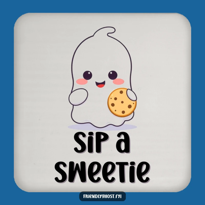 Funny Ghost Cookie Drink Coaster: Cute Character Sharing Treat Smile Protection, Gift!