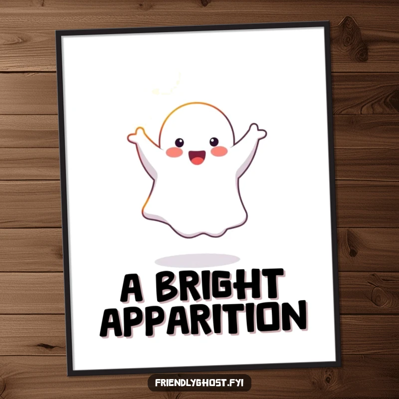Funny joyful ghost performing a cartwheel in a sunbeam, displayed as a humorous and uplifting poster.