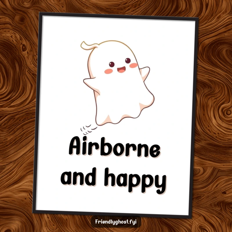 Funny Ghost Wind Rider Poster: A spirited ghost gleefully rides a playful gust of wind, creating a dynamic and humorous piece of art.