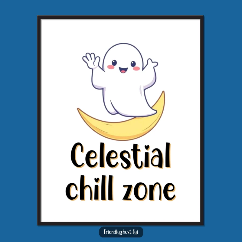 Funny Ghost Moon Wave Poster: Whimsical Spooky Greeting Wall Art, Perfect Gift for Dreamers
