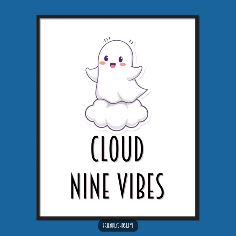 Funny Ghost Cloud Rider Poster: Whimsical Wall Art for a Playful Haunted Home