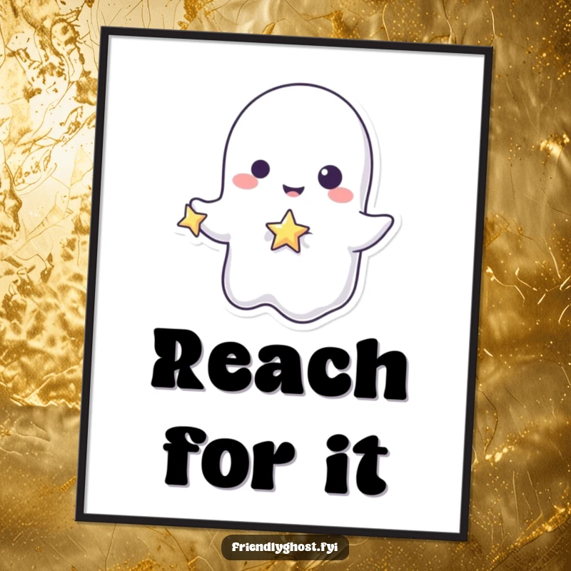 Funny ghost star poster with a playful character holding a tiny, sparkling star, a humorous and enchanting art piece gift.