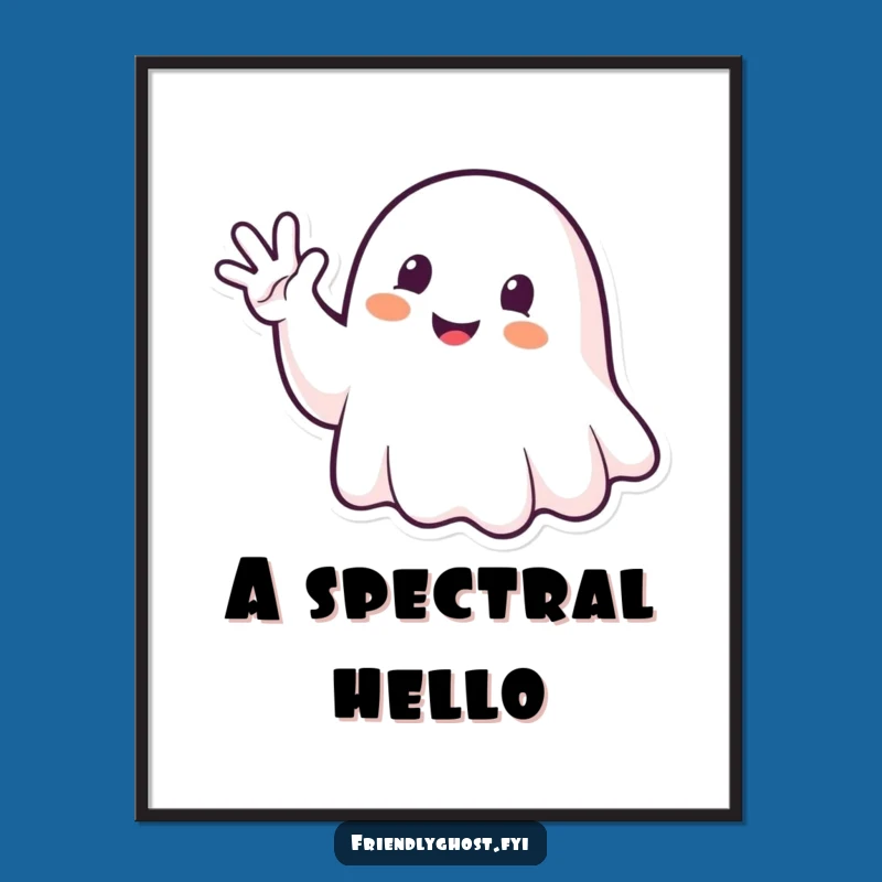 Funny Ghost Waving Poster: Cheerful Wall Art for a Friendly Haunted Home