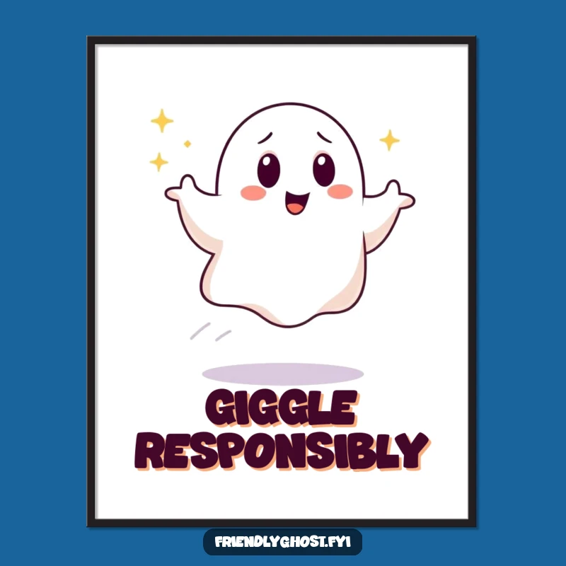 Funny Giggling Ghost Poster: Bouncing Sparkle Wall Art, Unique Funny Gift