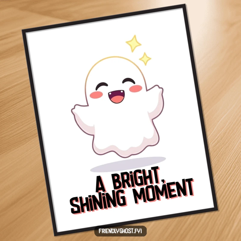 Funny poster art of a joyful ghost character offering a bright, sparkling light, symbolizing hope and connection.